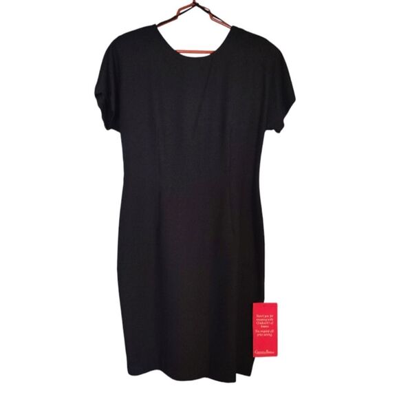 VTG Black Low Back Rosette Midi Sheath Dress Deadstock Size 14 *Fits like Large - Picture 2 of 15